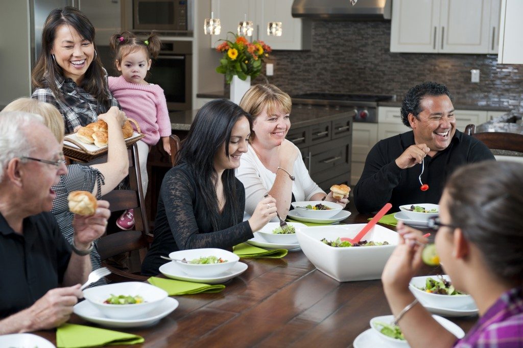 family having dinner together