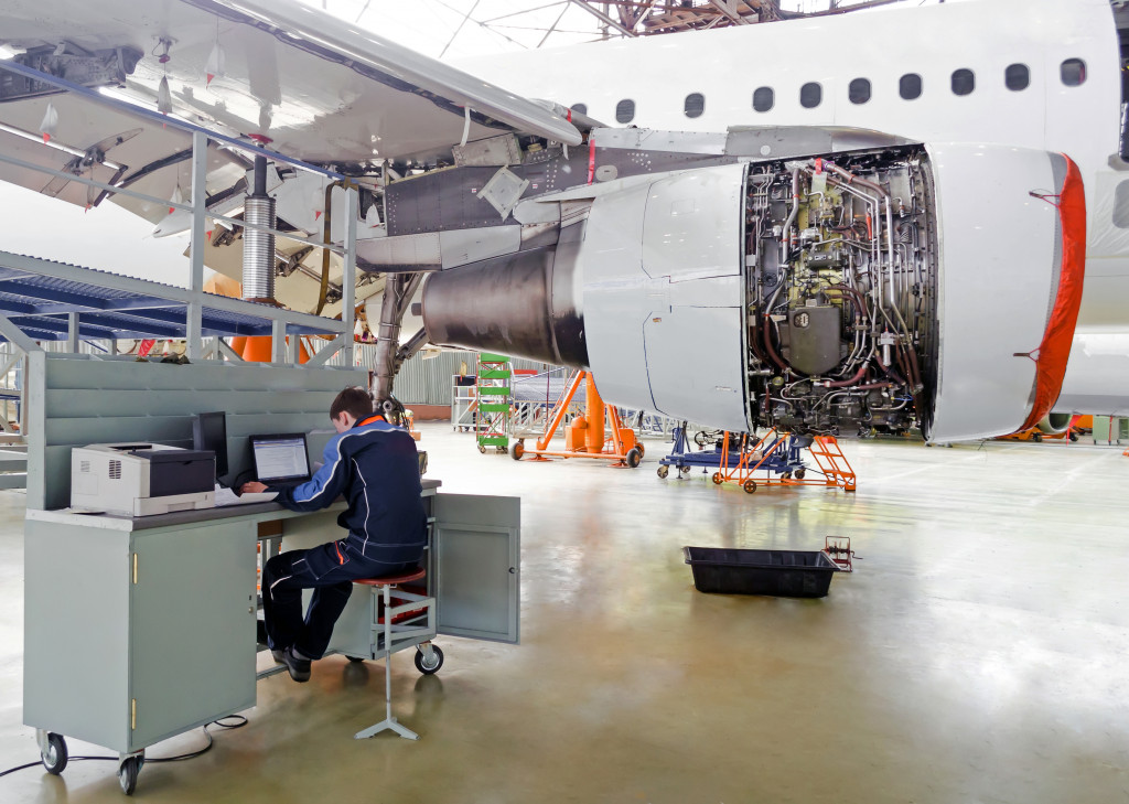 An aeroplane under maintenance