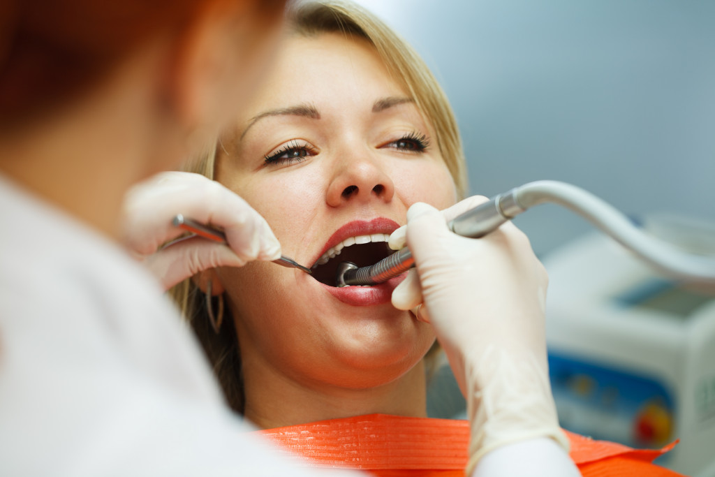 An employee getting a dental check-up