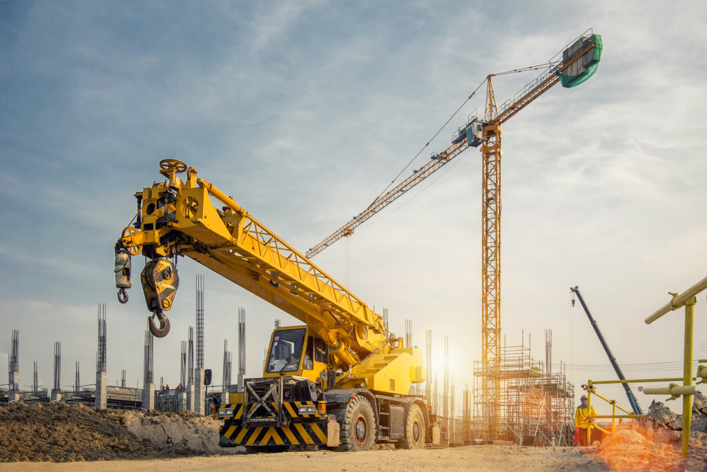 a photo of a lifting crane on a job site