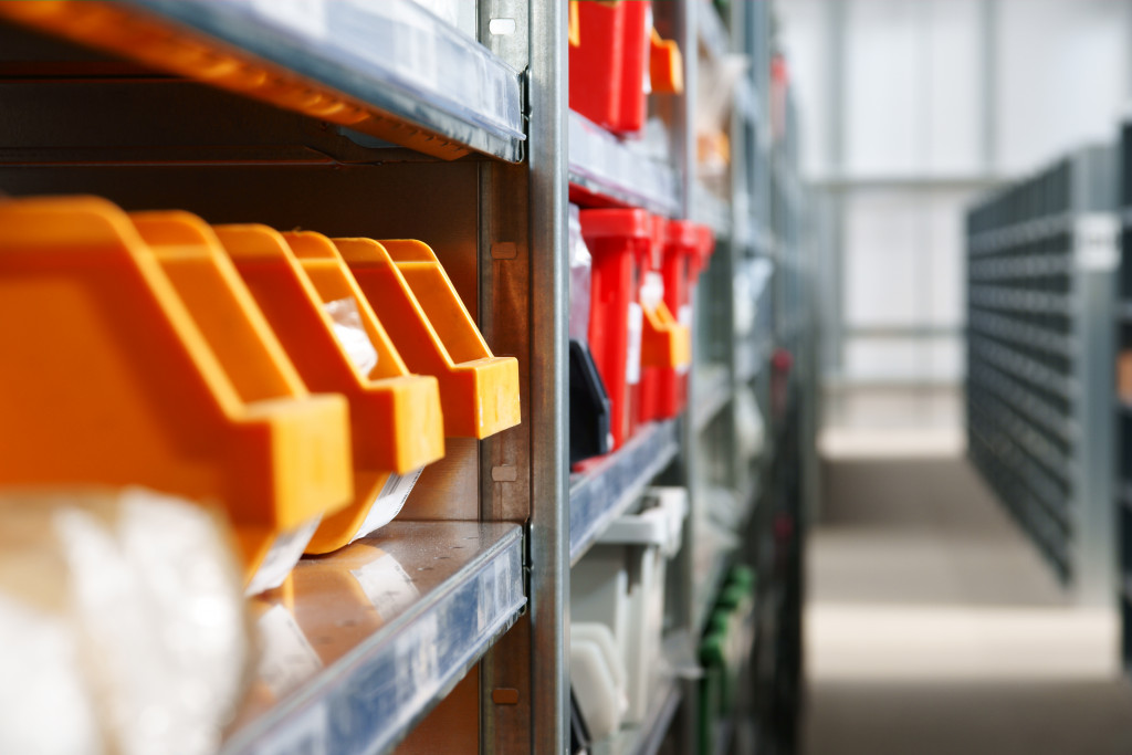 Shelves for products sold in a store.