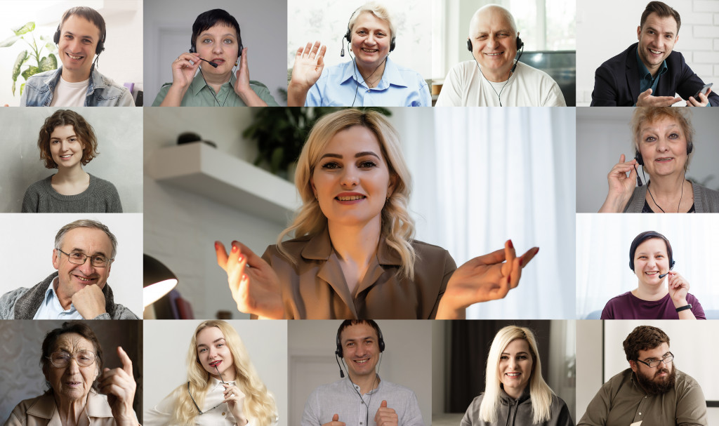 Employees attending a virtual meeting at home.