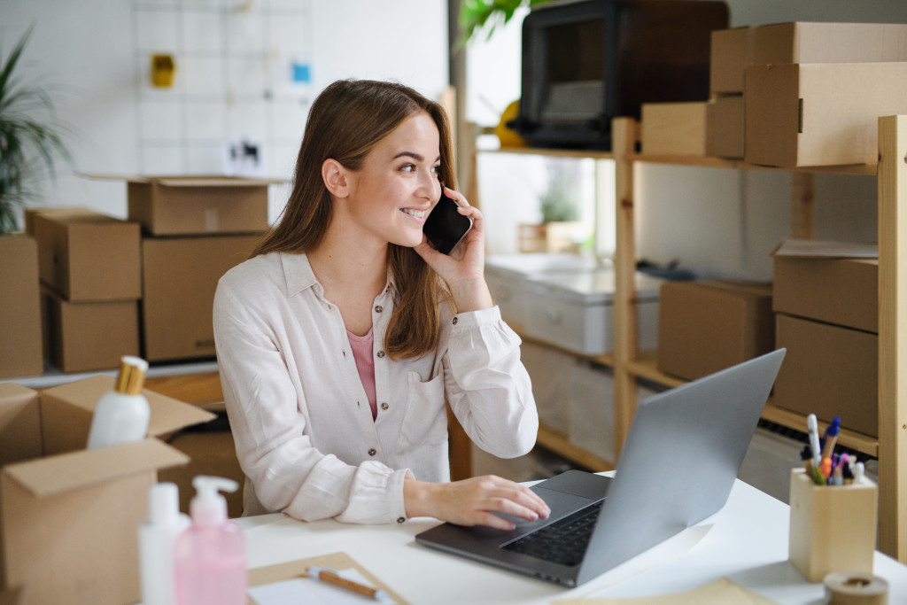 woman working at home