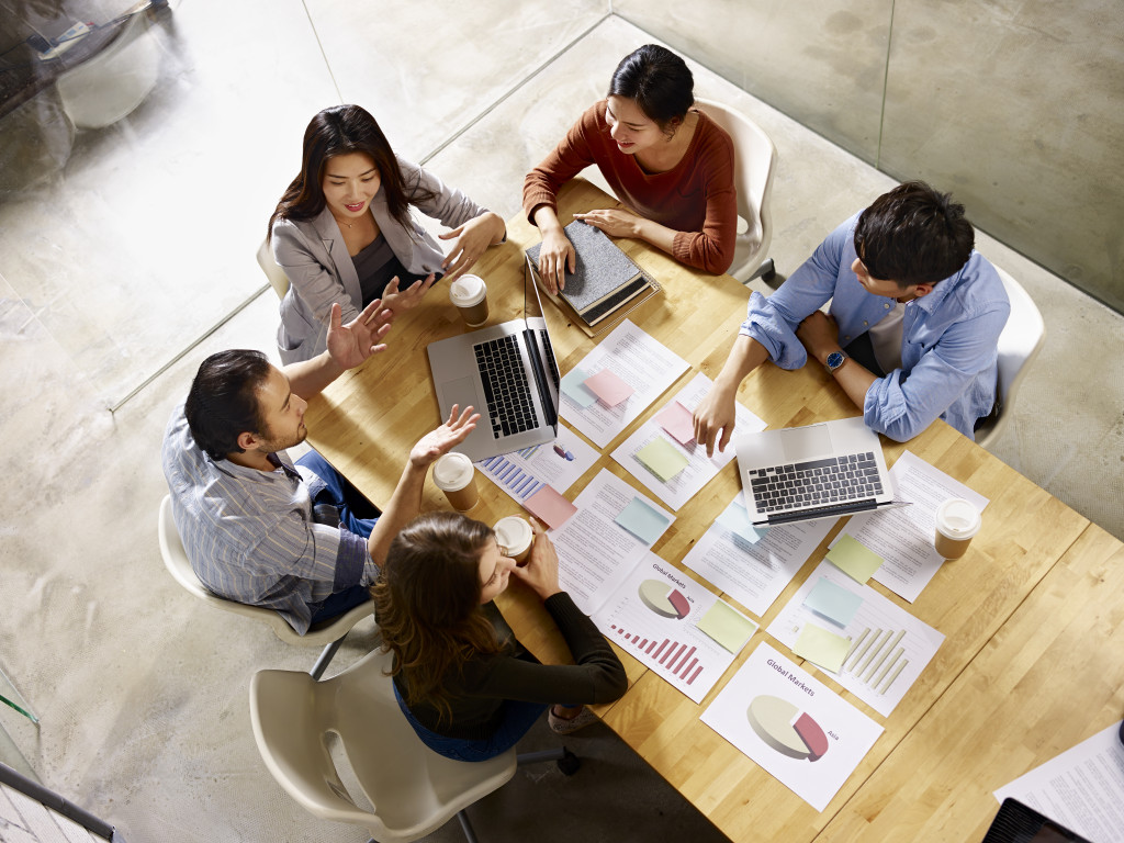 Employees discussing during a training session.